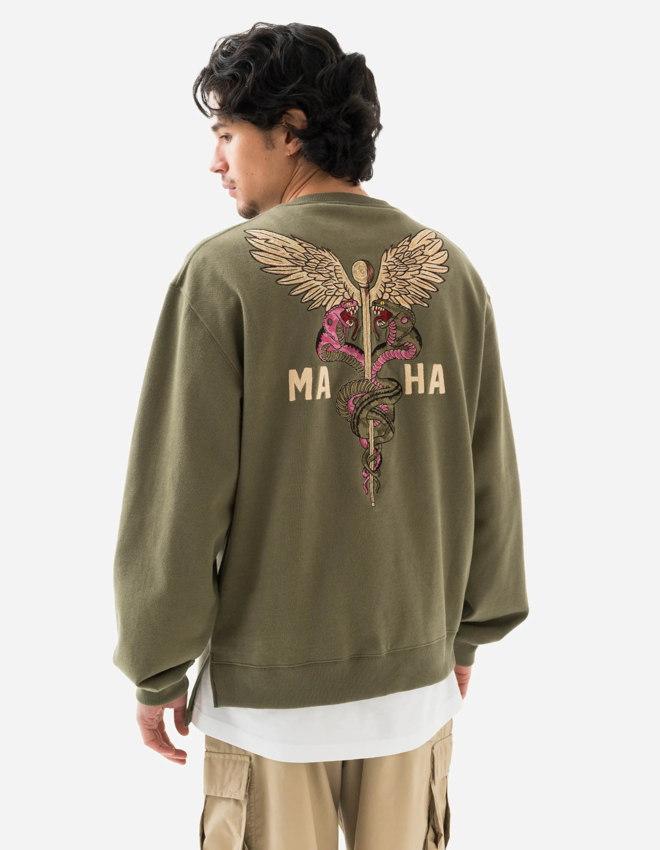 6009 Caduceus Monk Crew Sweat Olive OG-107F