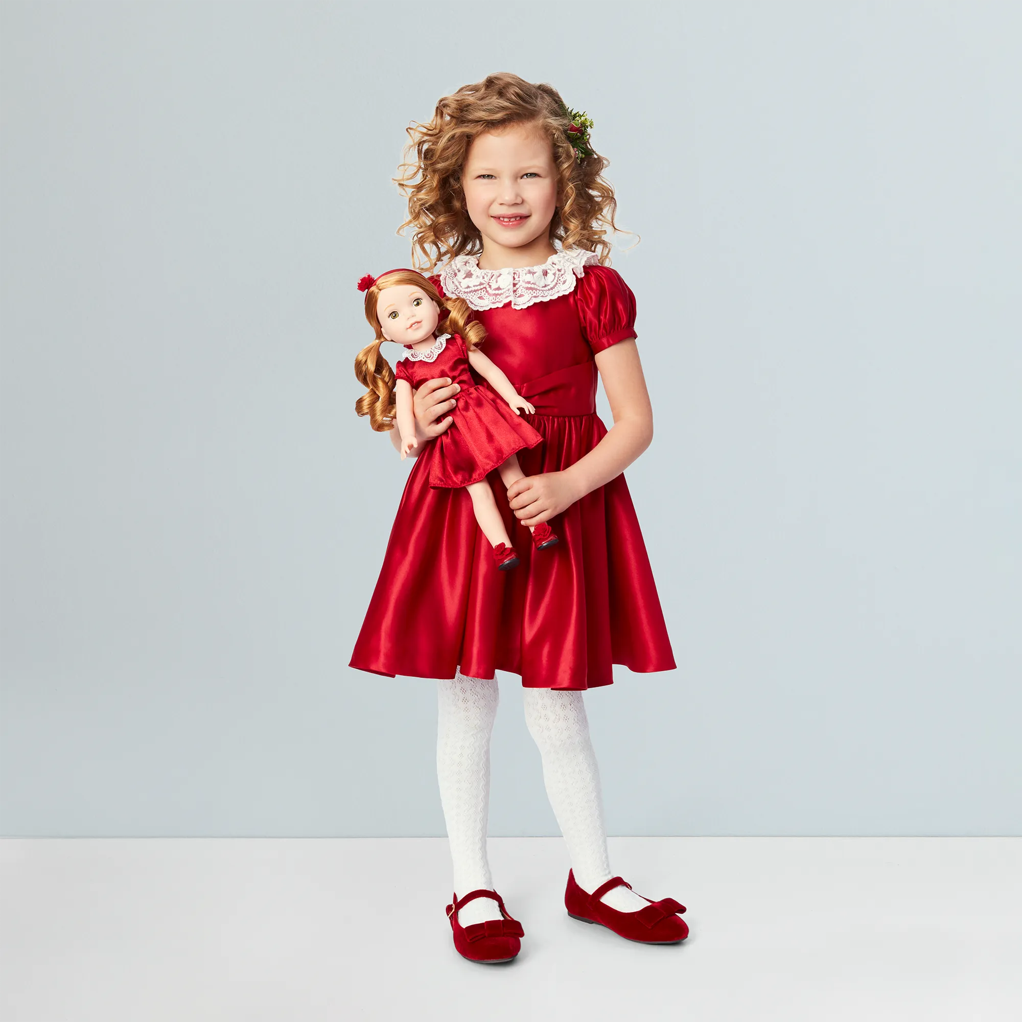 American Girl® x Janie and Jack Holly-Red Party Dress for Little Girls & WellieWishers™ Dolls