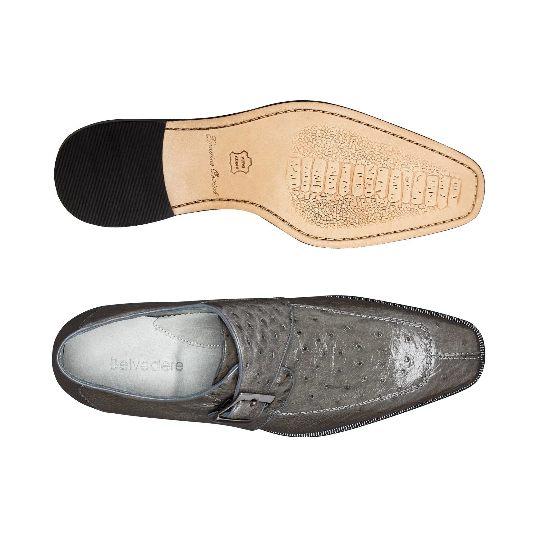 BELVEDERE JOSH Genuine Ostrich Monk Strap Dress Shoe - Gray 114011