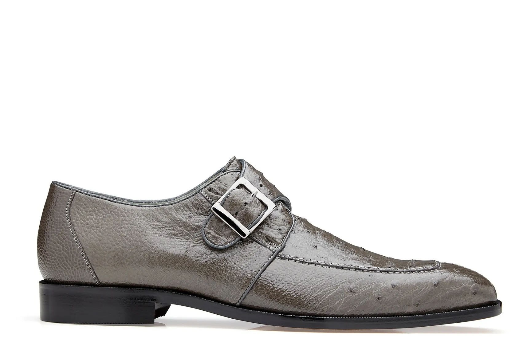 BELVEDERE JOSH Genuine Ostrich Monk Strap Dress Shoe - Gray 114011