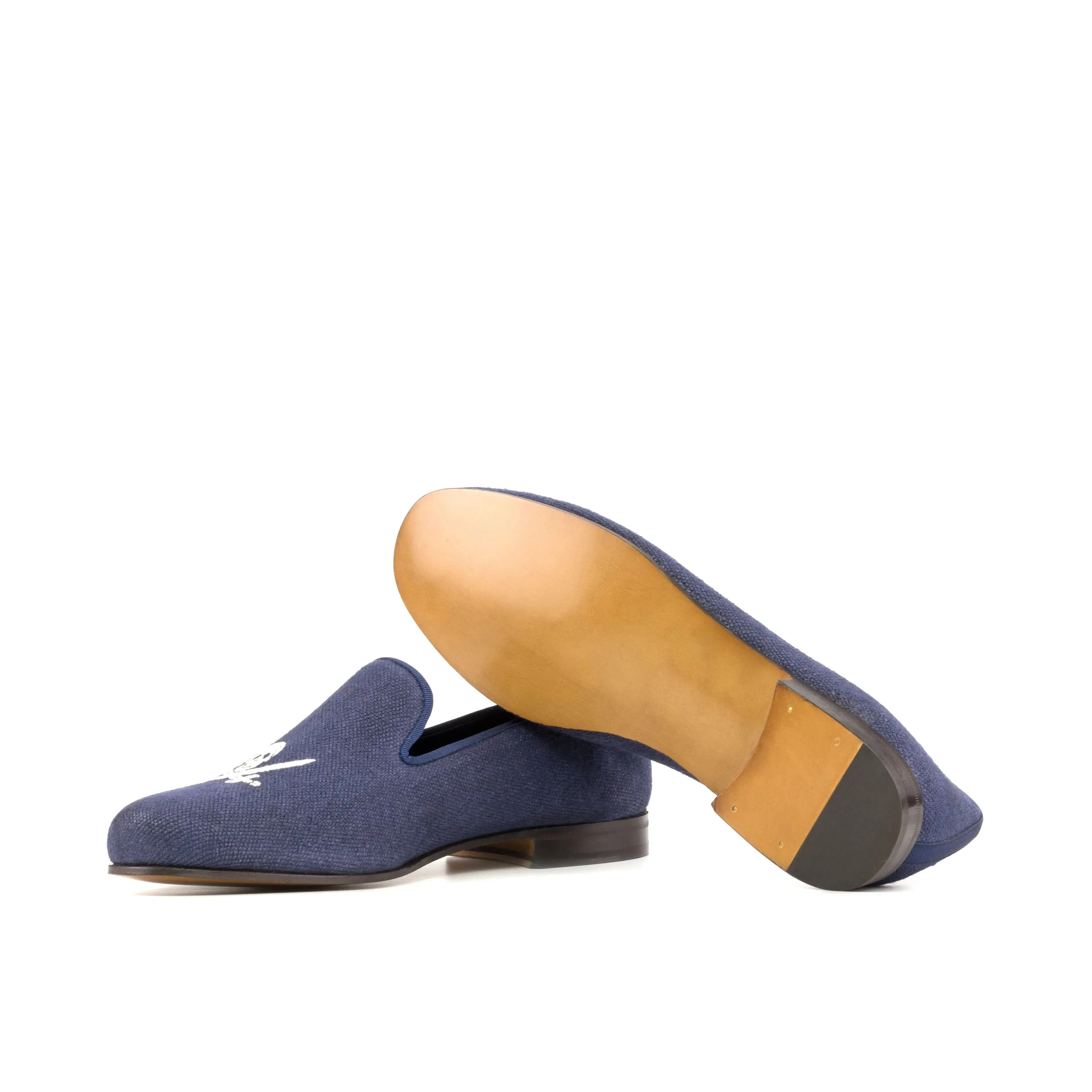 DapperFam Enzo in Navy Men's Linen & Grossgrain Slipper