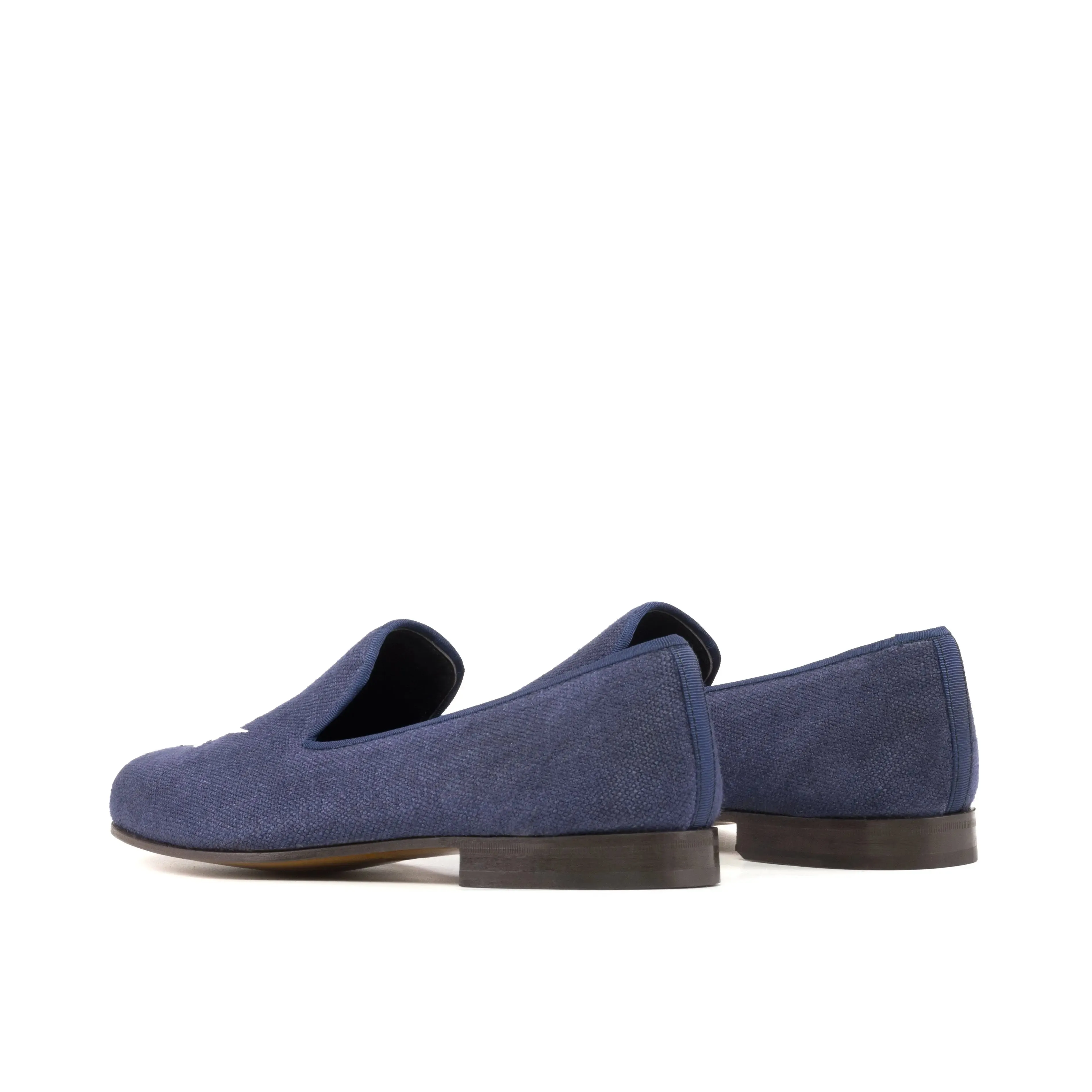 DapperFam Enzo in Navy Men's Linen & Grossgrain Slipper