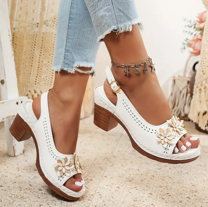 Haisley | Elegant Floral Block Heel Sandals
