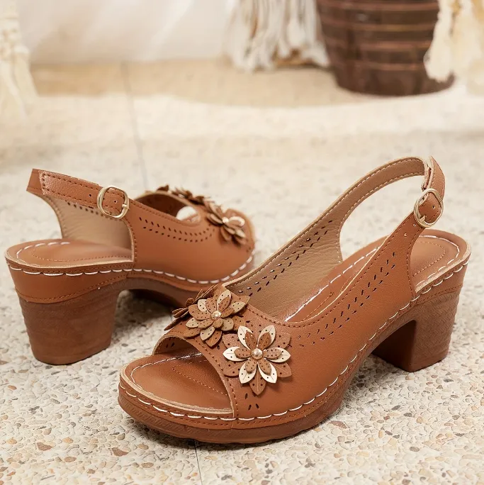 Haisley | Elegant Floral Block Heel Sandals
