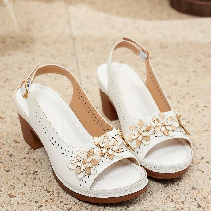 Haisley | Elegant Floral Block Heel Sandals