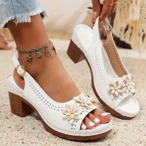 Haisley | Elegant Floral Block Heel Sandals