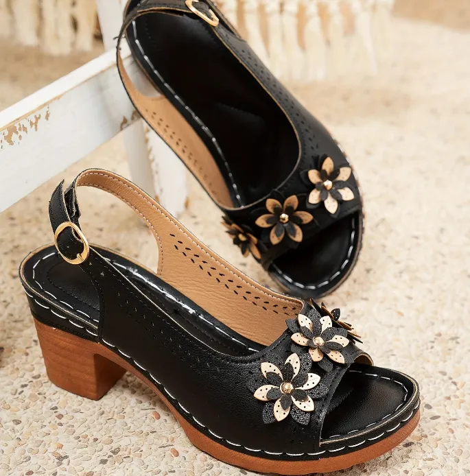Haisley | Elegant Floral Block Heel Sandals