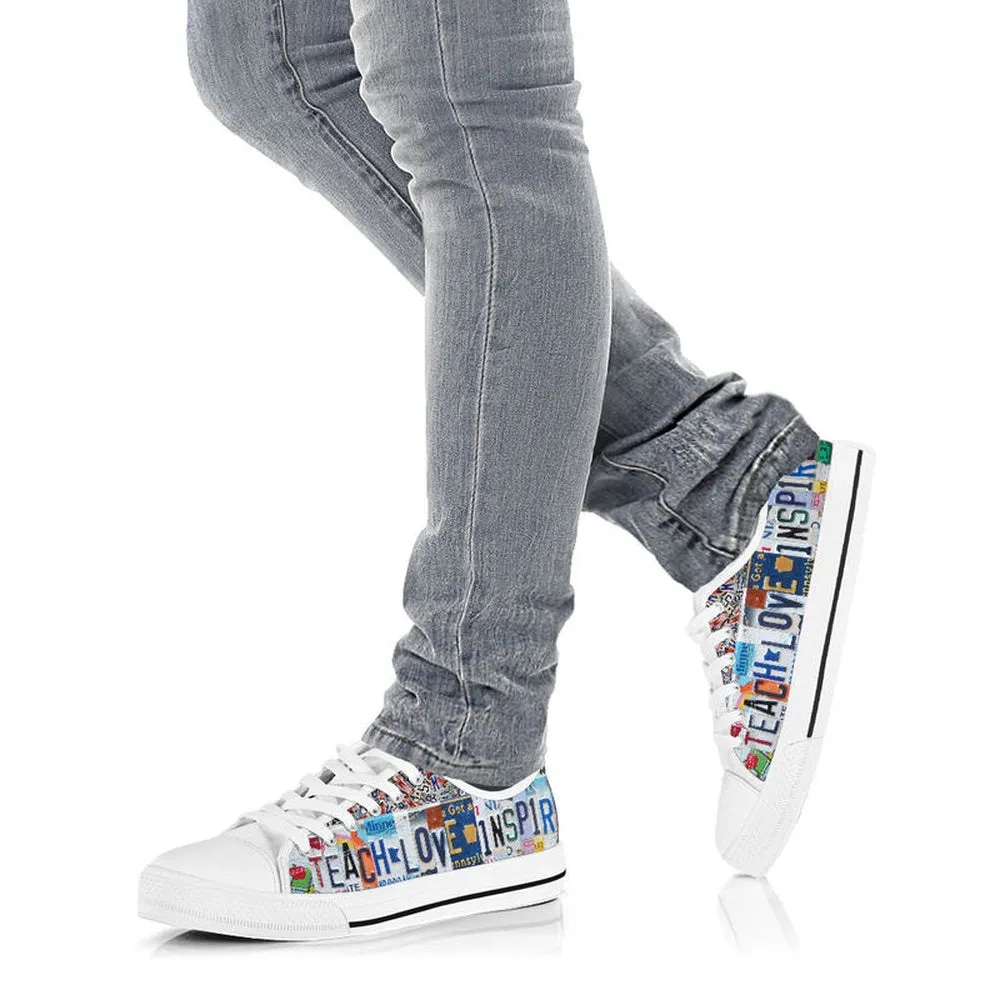 Literacy Education Teacher License Plates Low Top Shoes, Teacher Shoes, Low Top Sneakers