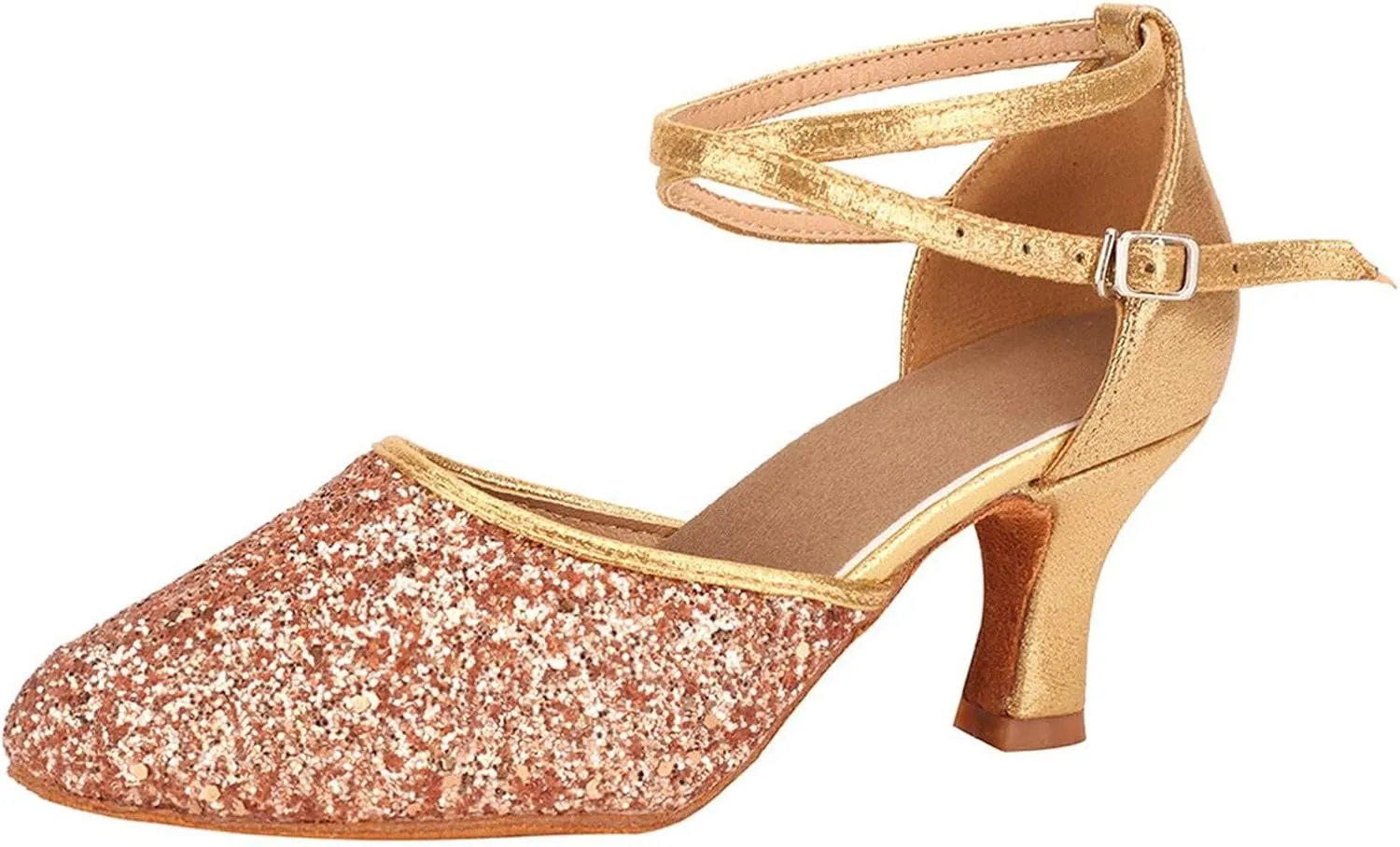 Mid Heels Sandals for Womens Latin Dance Shoes Heeled Ballroom Tango Shoes Party Sequin Dance Shoes Buckle Mid Heels