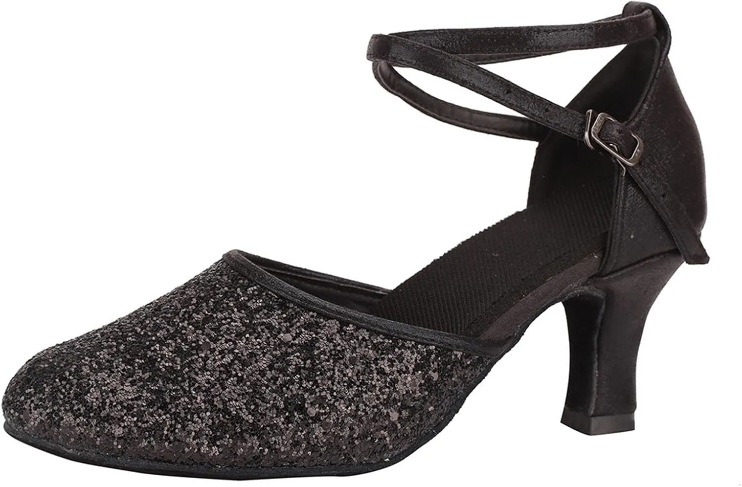 Mid Heels Sandals for Womens Latin Dance Shoes Heeled Ballroom Tango Shoes Party Sequin Dance Shoes Buckle Mid Heels