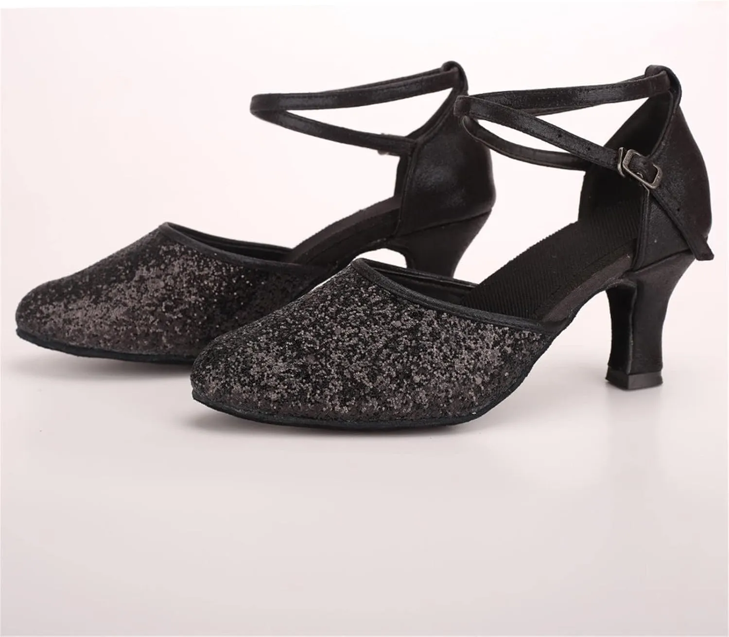 Mid Heels Sandals for Womens Latin Dance Shoes Heeled Ballroom Tango Shoes Party Sequin Dance Shoes Buckle Mid Heels