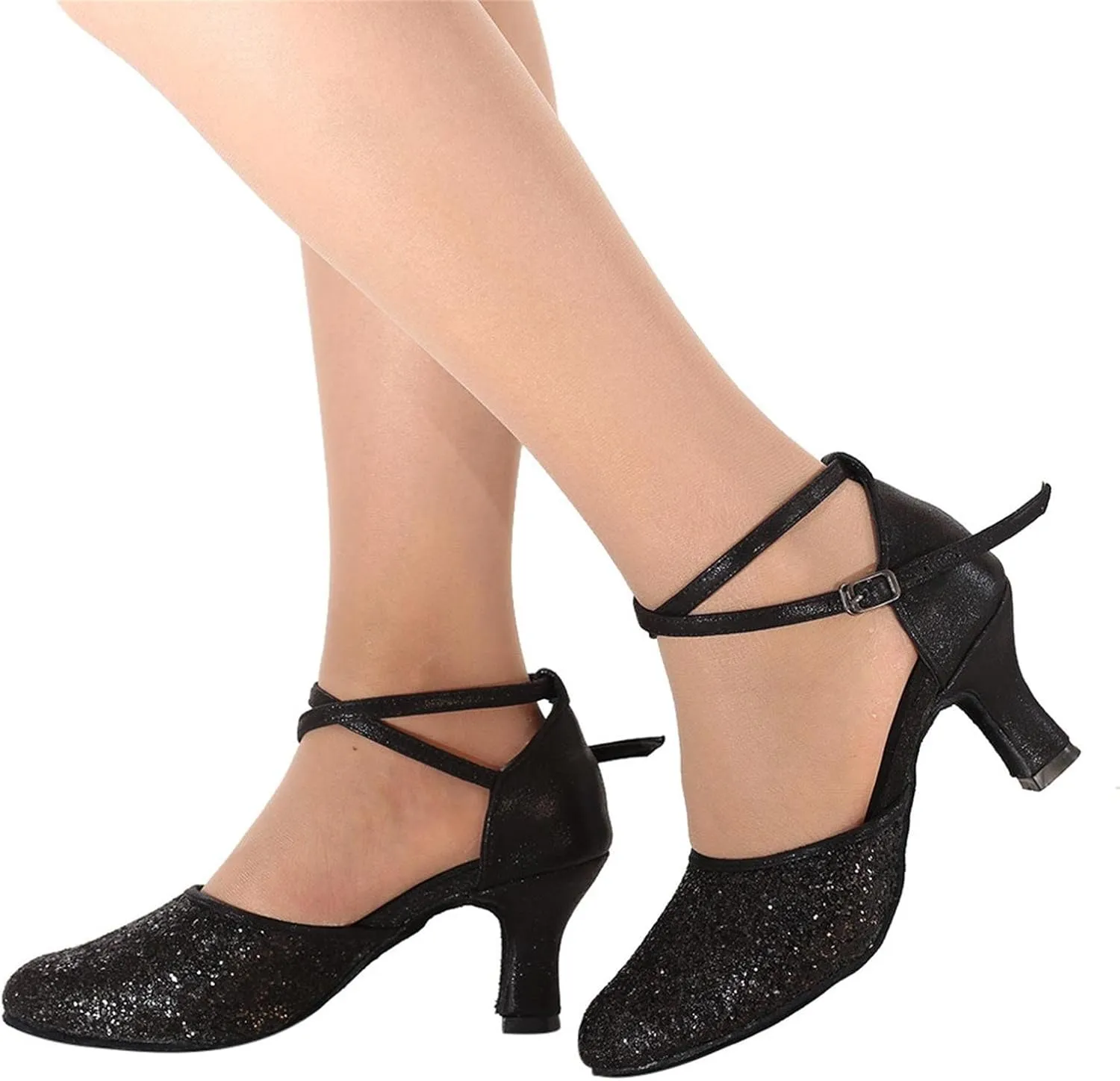 Mid Heels Sandals for Womens Latin Dance Shoes Heeled Ballroom Tango Shoes Party Sequin Dance Shoes Buckle Mid Heels
