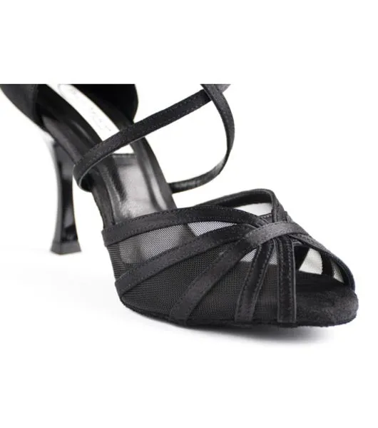 Port Dance PD807 Black Satin Black Net Dance Shoes