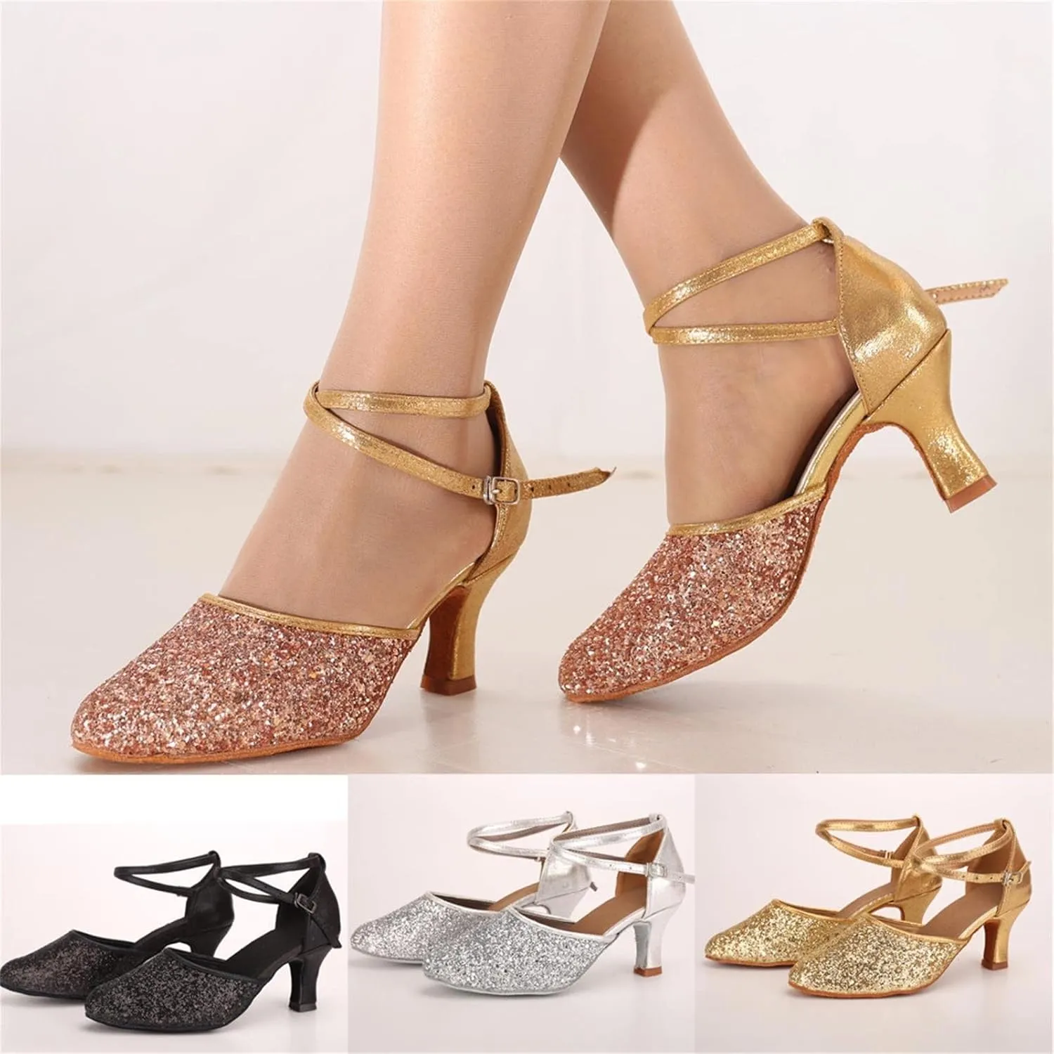 Sandals Women Latin Dance Shoes Heeled Ballroom Tango Party Heels Performance Practice Dance Shoes Latin Dance Sandals