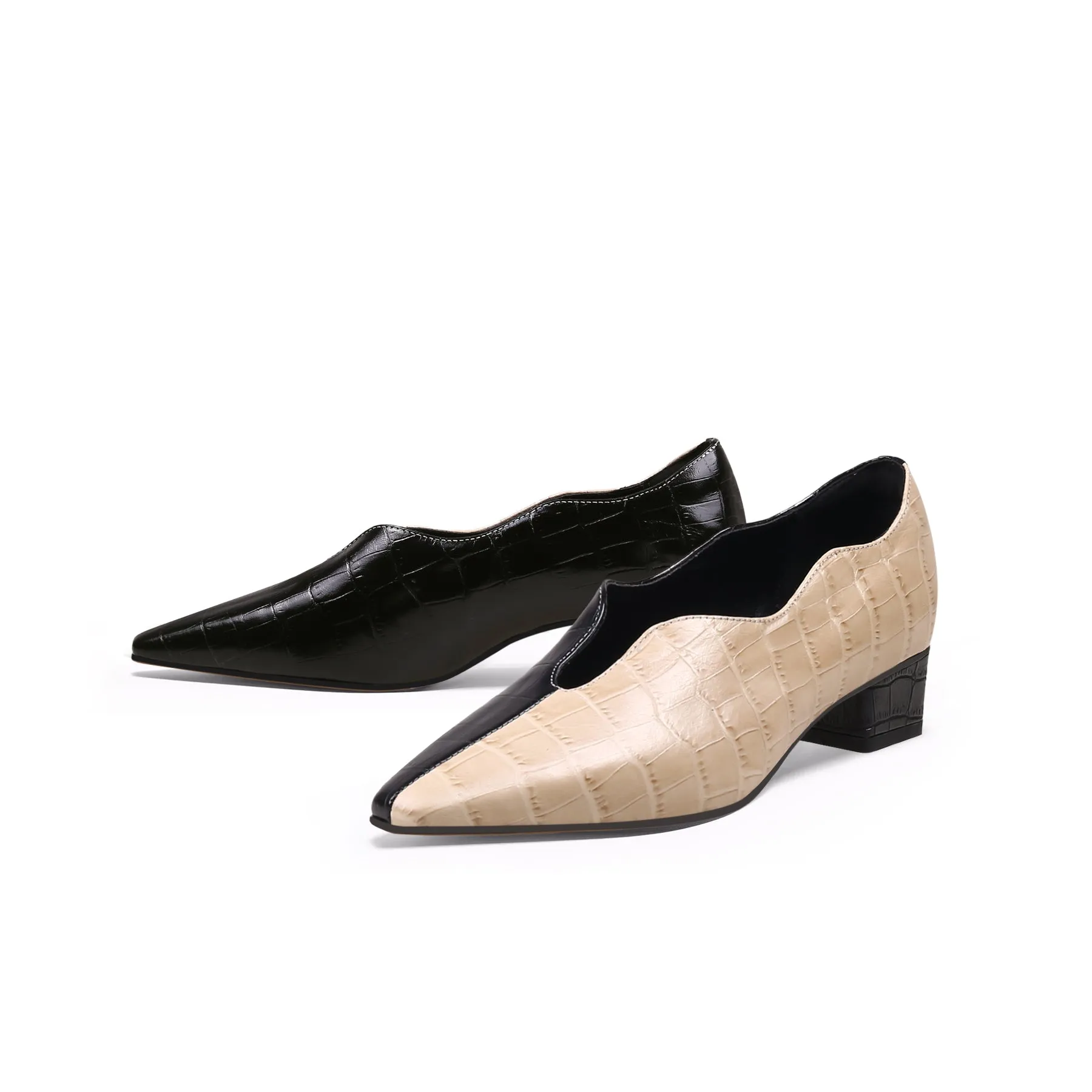Scalloped Block Heel Pumps