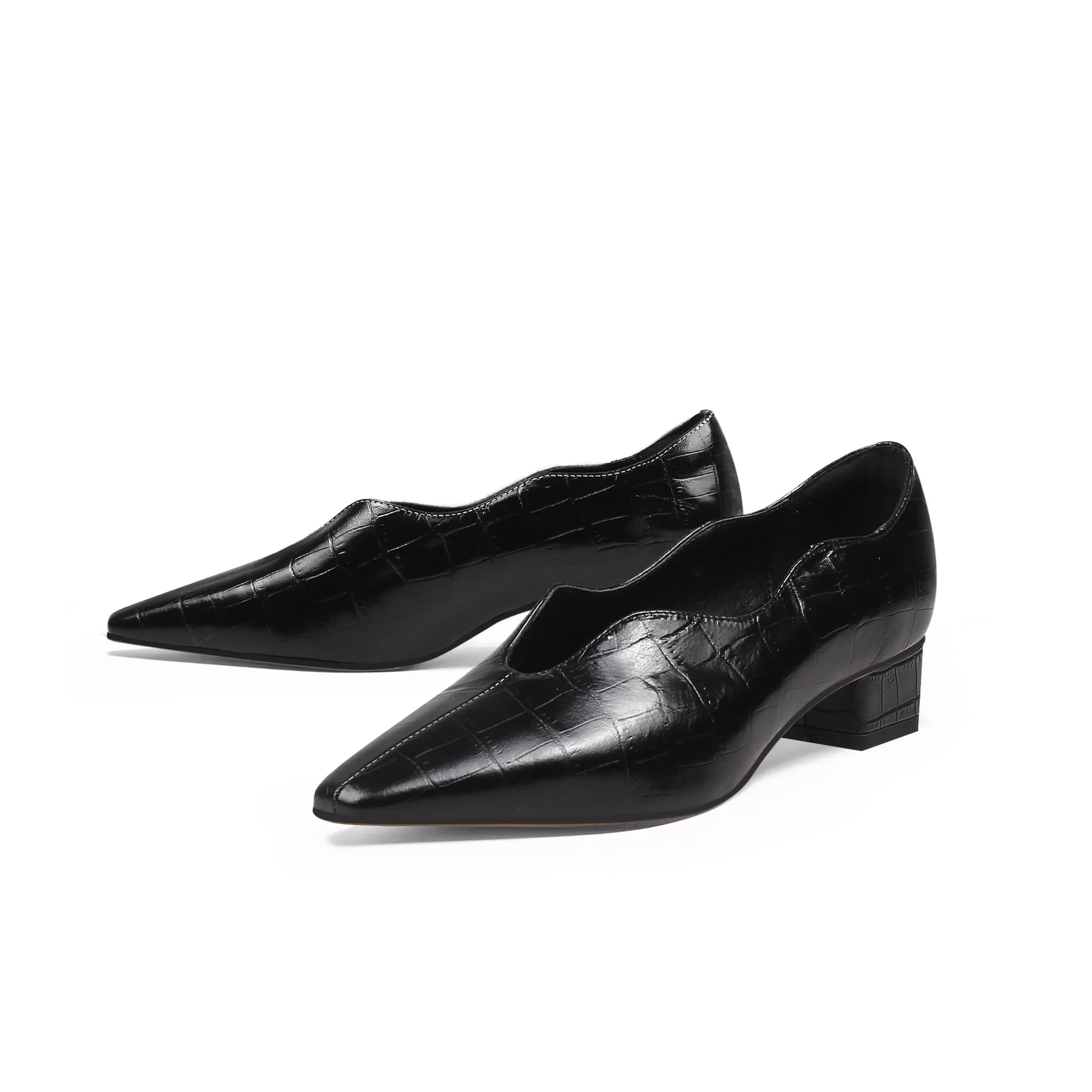 Scalloped Block Heel Pumps