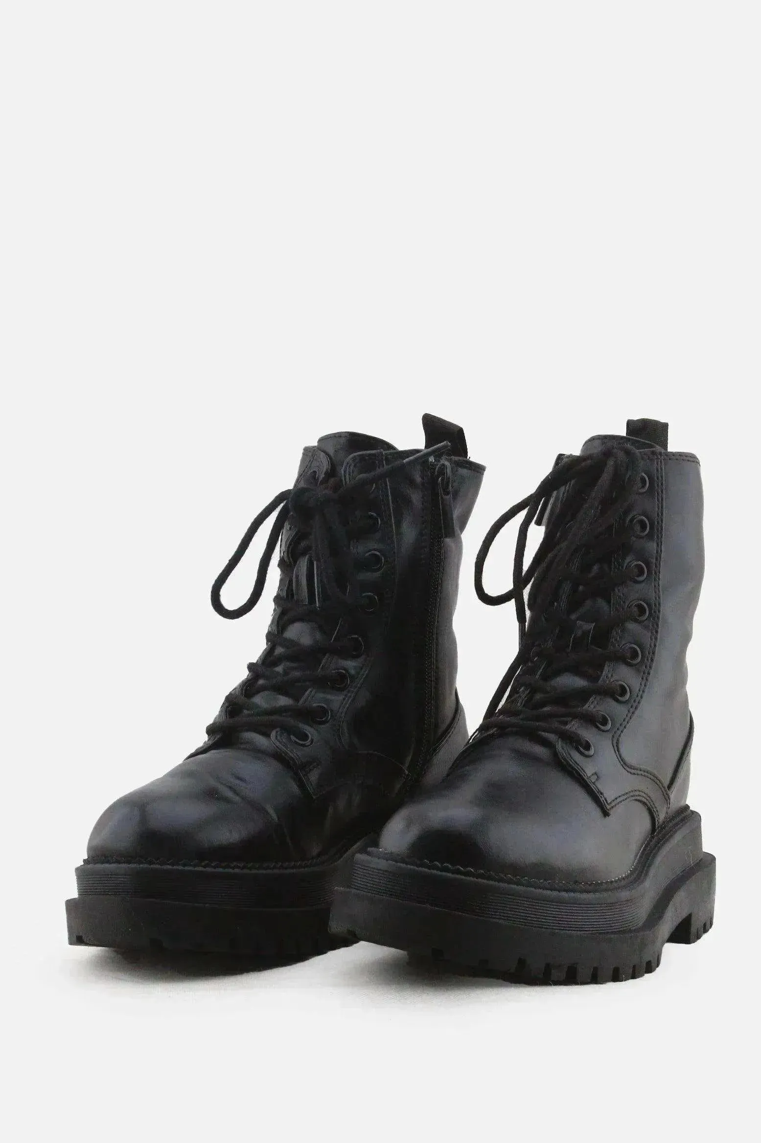 Stradivarius Zipper Laces Combat Ankle Boots | 100% Authentic Leather