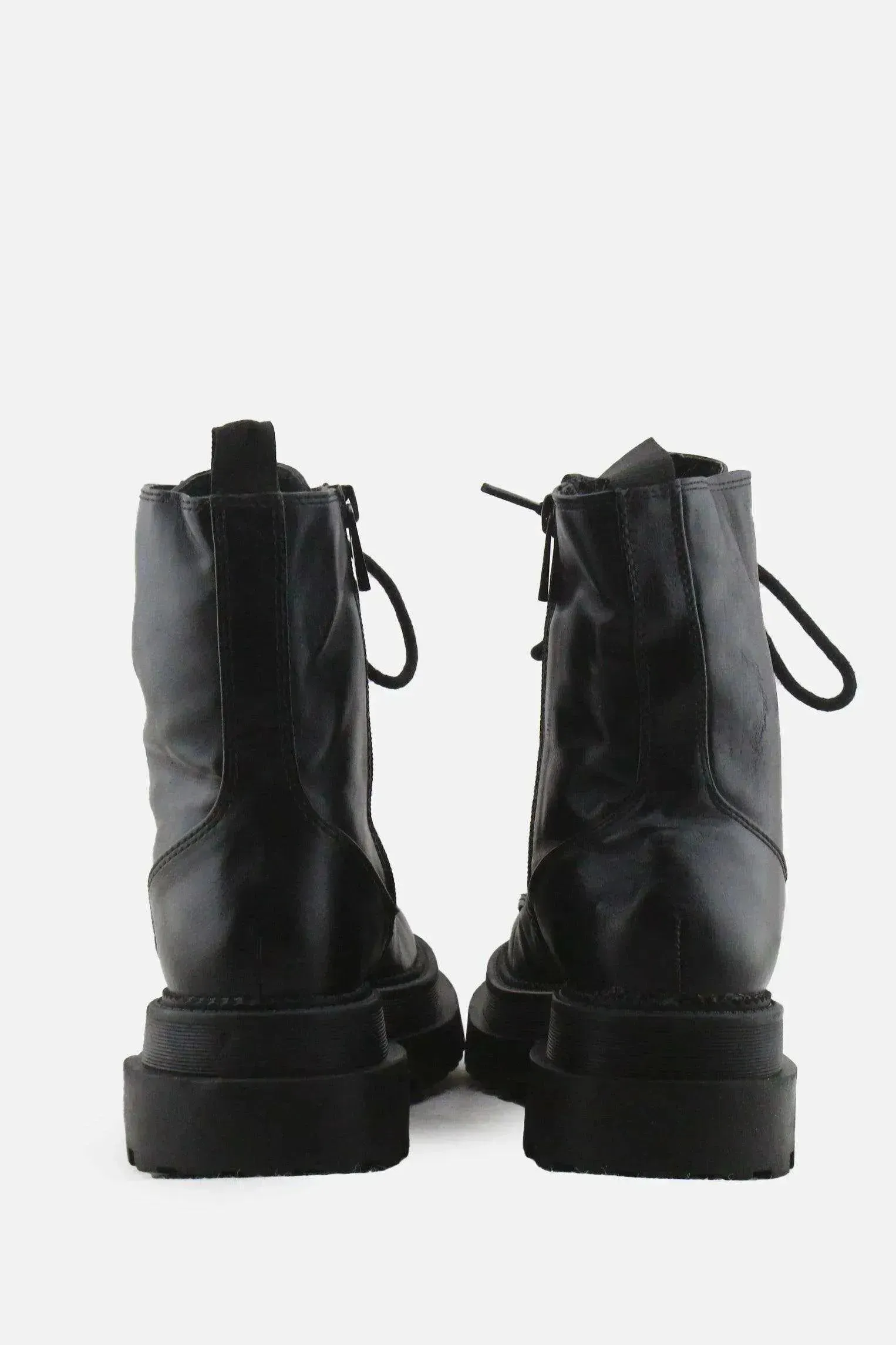 Stradivarius Zipper Laces Combat Ankle Boots | 100% Authentic Leather