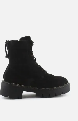 Vogue Zipper Laces Combat Ankle Boots | Suede