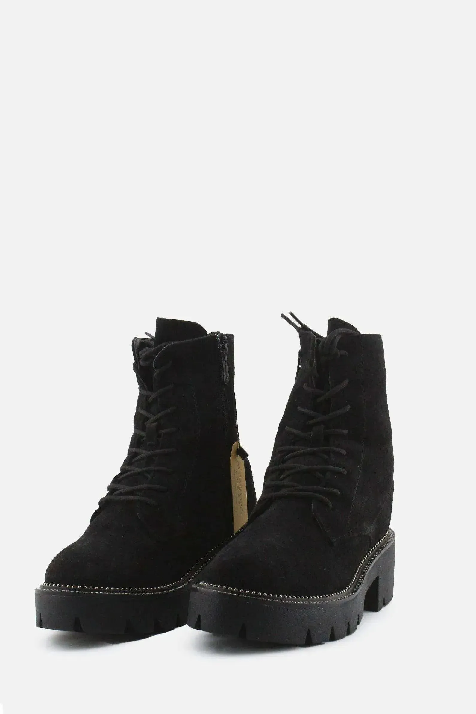Vogue Zipper Laces Combat Ankle Boots | Suede