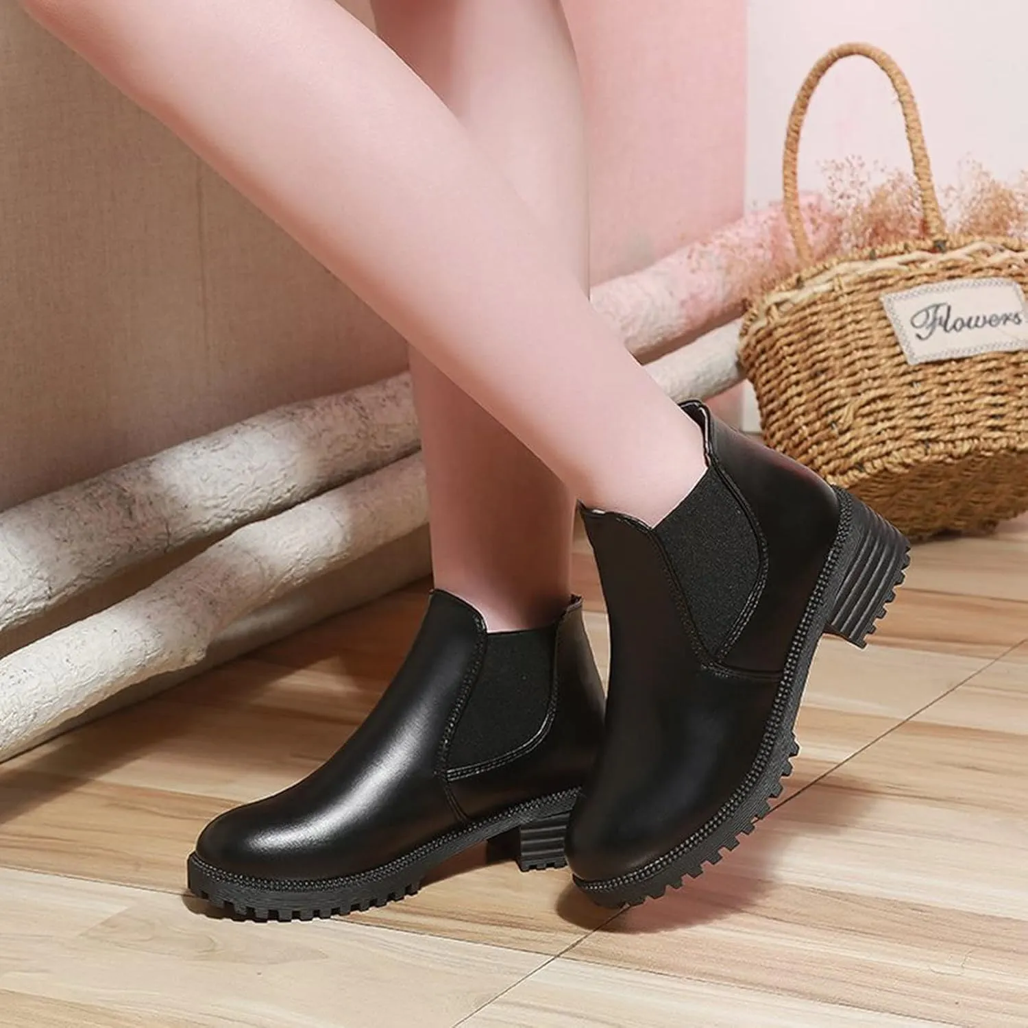 Womens Booties Ankle Round Toe Booties for Women Womens Ankle Boots Wedge Bootie for Women Wide Width Indoor and Outdoor Soft Sole Fashion Pointed Toe Mid Heel Slip On