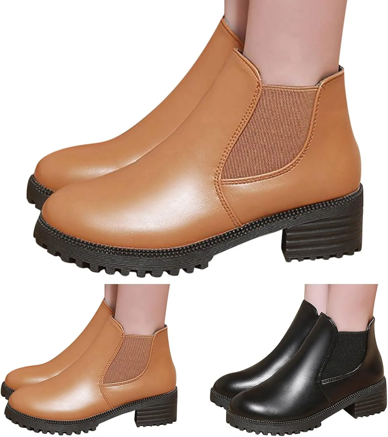 Womens Booties Ankle Round Toe Booties for Women Womens Ankle Boots Wedge Bootie for Women Wide Width Indoor and Outdoor Soft Sole Fashion Pointed Toe Mid Heel Slip On