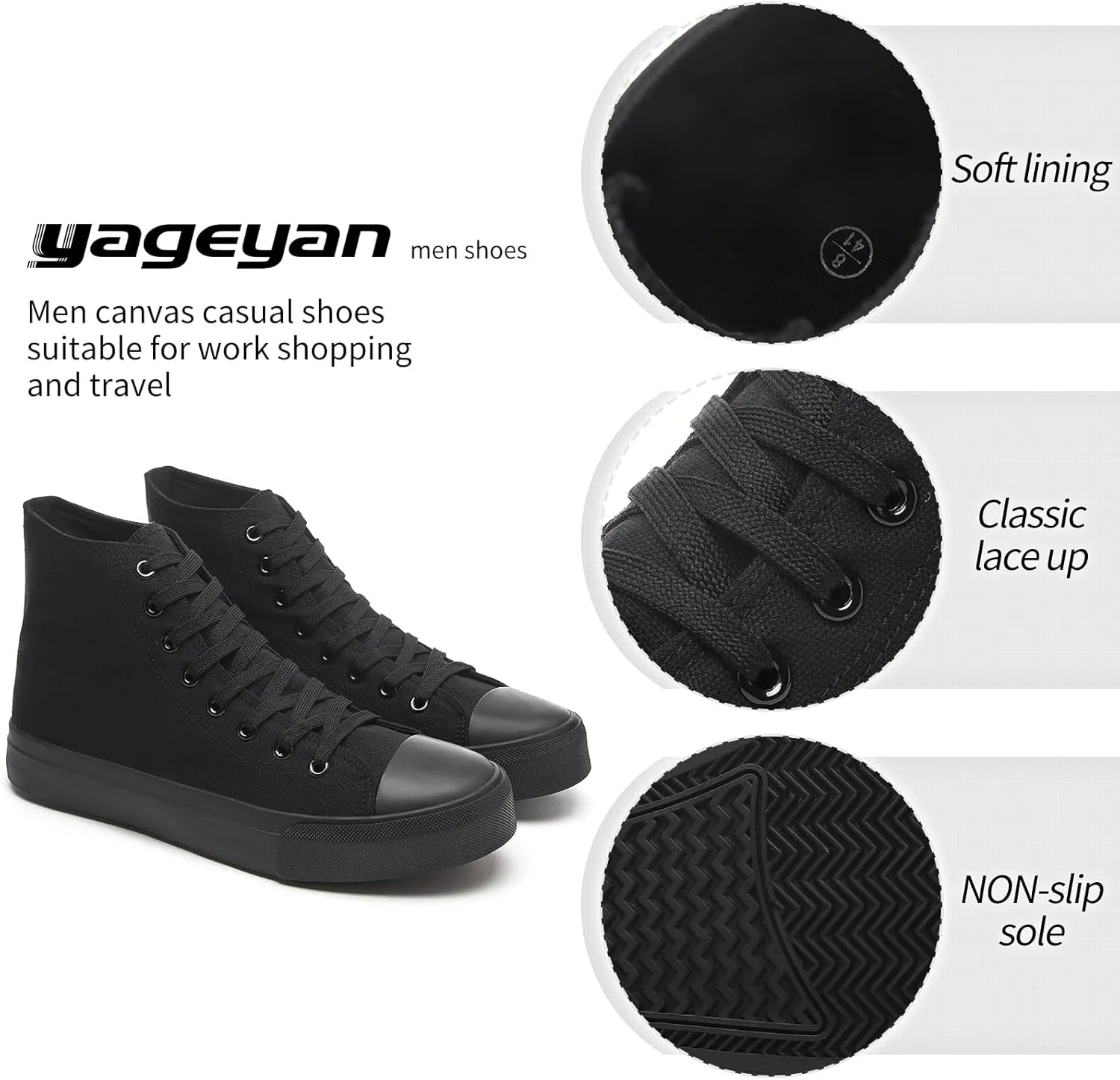 yageyan Mens High Top Canvas Sneakers Fashion Lace up Walking Shoes Casual Classic